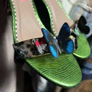 Betsey Johnson floral heels adorned with butterflies